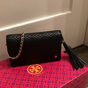 Tory Burch Fleming Flat Wallet on a Chain Black